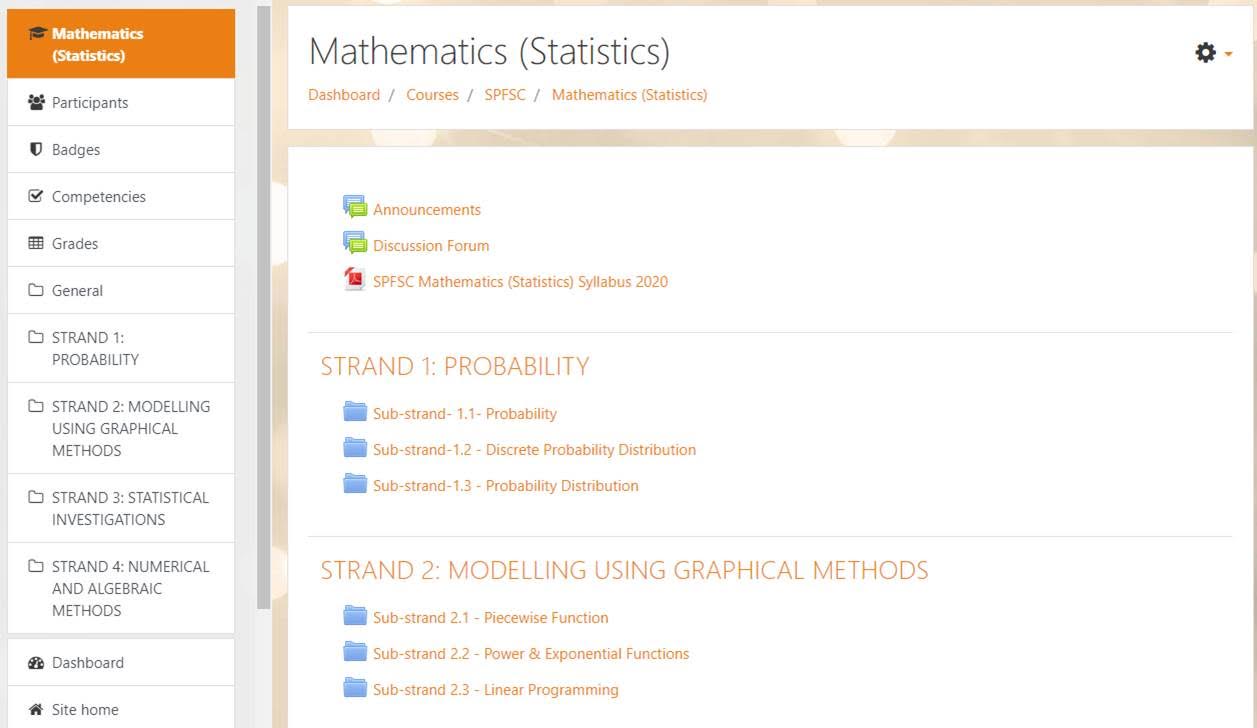 An image of the SPFSC Moodle homepage